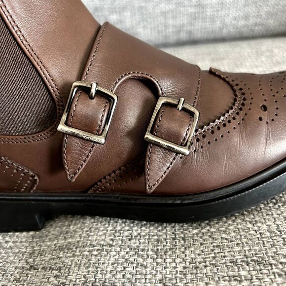 EUC Fratelli Rossetti Brown Leather Wingtip Double Monk Ankle Boots Size 36.5‎ - Picture 3 of 12